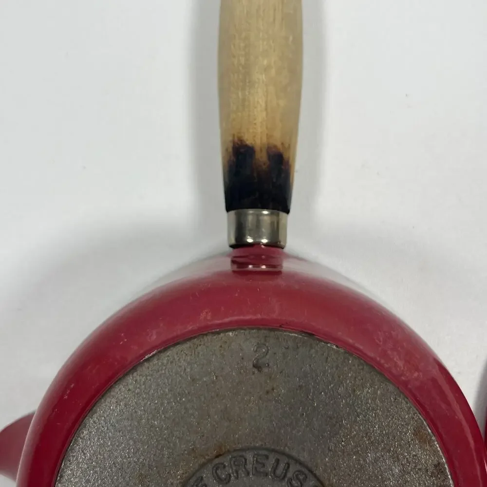 LE CREUSET Saucepan #14 Wooden Handle Lid Enameled Cast Iron Red France CLEAN